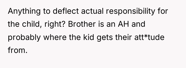 Anything to deflect actual responsibility for the child, right? Brother...