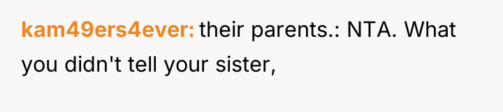 kam49ers4ever their parents.: NTA. What you didn't tell your sister,