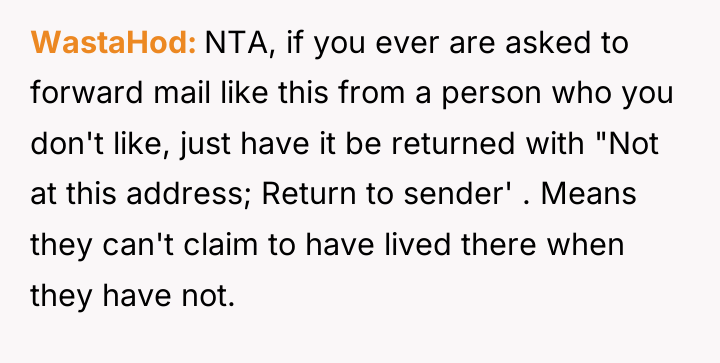 WastaHod NTA, if you ever are asked to forward mail...
