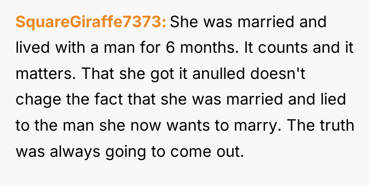 SquareGiraffe7373 She was married and lived with a man for...