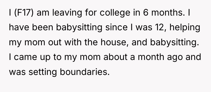 I (F17) am leaving for college in 6 months. I...