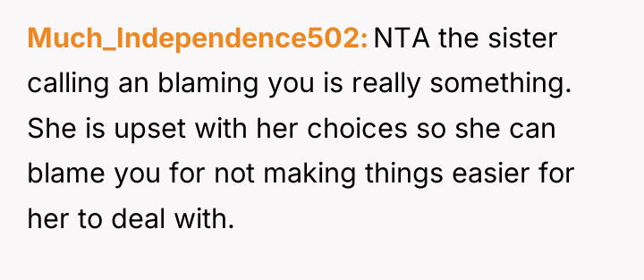 Much_Independence502 NTA the sister calling an blaming you is really...