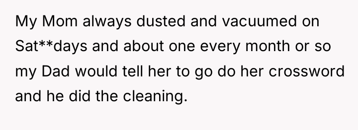 My Mom always dusted and vacuumed on Sat**days and about...