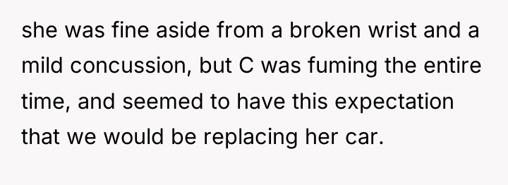 she was fine aside from a broken wrist and a...