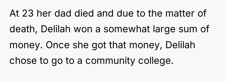 At 23 her dad died and due to the matter...