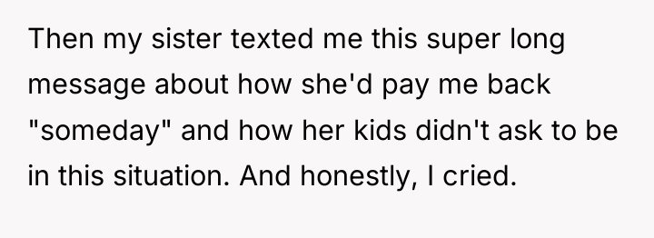 Then my sister texted me this super long message about...