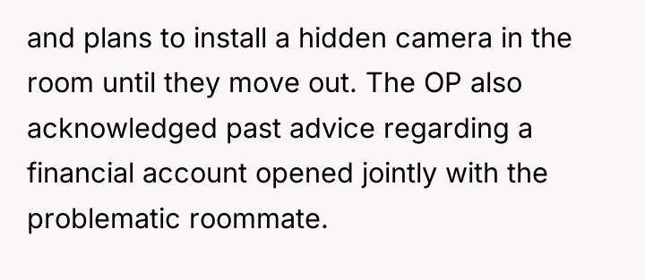 and plans to install a hidden camera in the room...