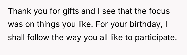 Thank you for gifts and I see that the focus...