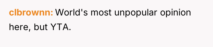 clbrownn World's most unpopular opinion here, but YTA.