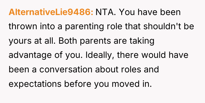 AlternativeLie9486 NTA. You have been thrown into a parenting role...