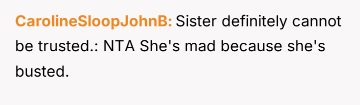 CarolineSloopJohnB Sister definitely cannot be trusted.: NTA She's mad because...
