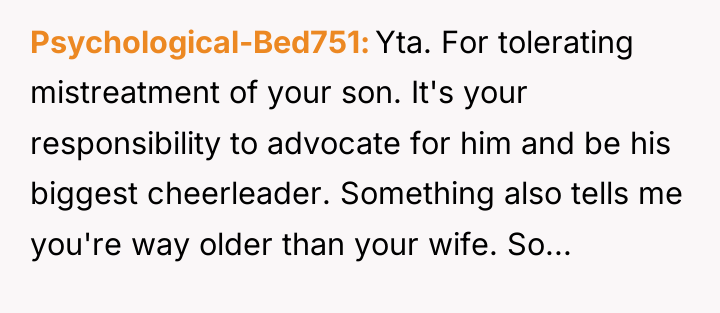 Psychological-Bed751 Yta. For tolerating mistreatment of your son. It's your...
