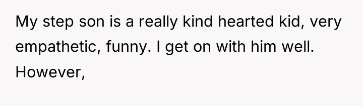 My step son is a really kind hearted kid, very...
