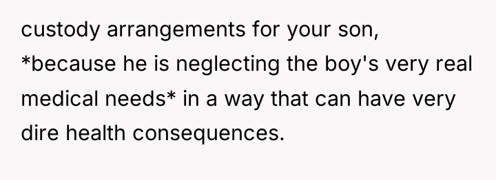 custody arrangements for your son, *because he is neglecting the...