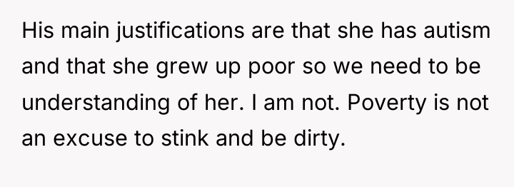 His main justifications are that she has autism and that...
