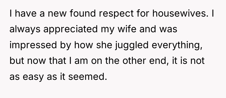 I have a new found respect for housewives. I always...
