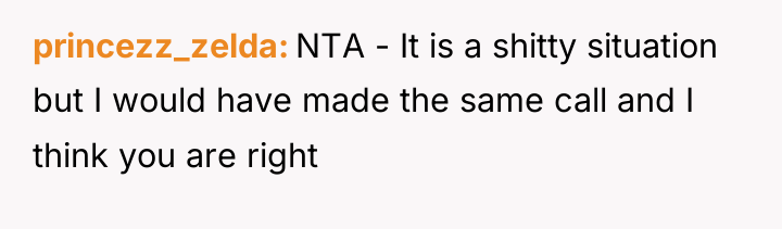 princezz_zelda NTA - It is a shitty situation but I...