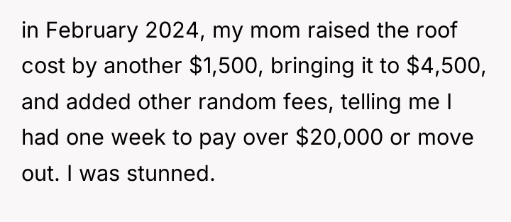 in February 2024, my mom raised the roof cost by...
