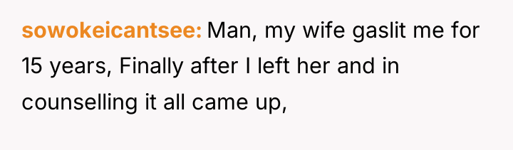 sowokeicantsee Man, my wife gaslit me for 15 years, Finally...