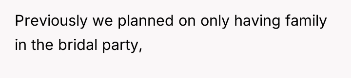 Previously we planned on only having family in the bridal...