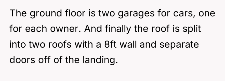The ground floor is two garages for cars, one for...