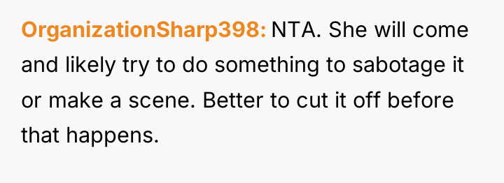 OrganizationSharp398 NTA. She will come and likely try to do...