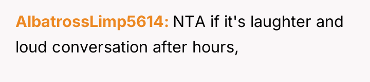 AlbatrossLimp5614 NTA if it's laughter and loud conversation after hours,