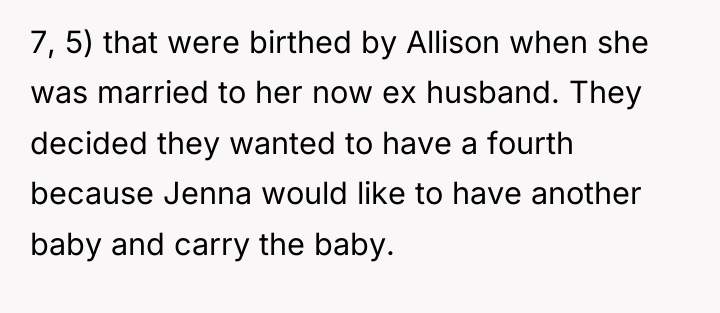 7, 5) that were birthed by Allison when she was...