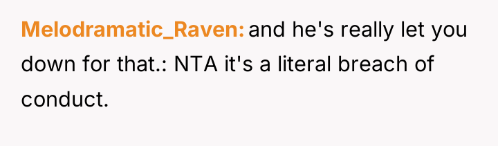 Melodramatic_Raven and he's really let you down for that.: NTA...