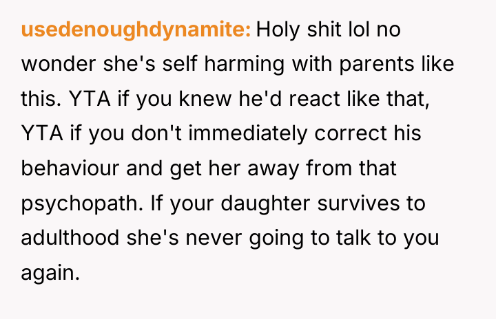 usedenoughdynamite Holy shit lol no wonder she's self harming with...