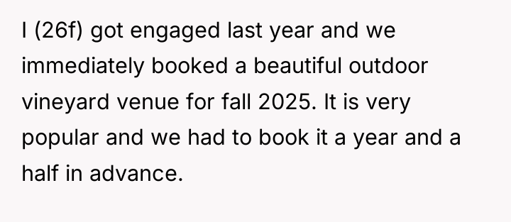 I (26f) got engaged last year and we immediately booked...