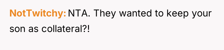 NotTwitchy NTA. They wanted to keep your son as collateral?!