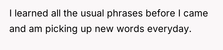 I learned all the usual phrases before I came and...