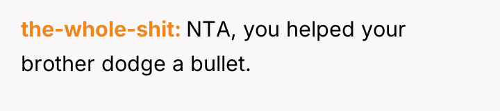 the-whole-shit NTA, you helped your brother dodge a bullet.