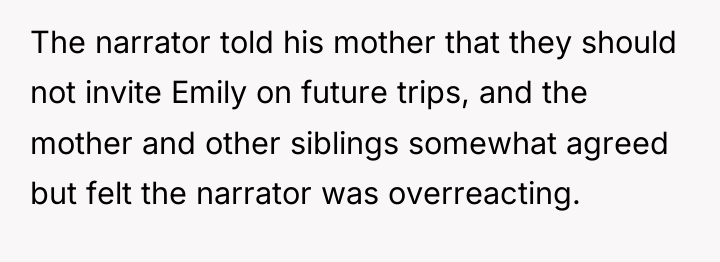 The narrator told his mother that they should not invite...