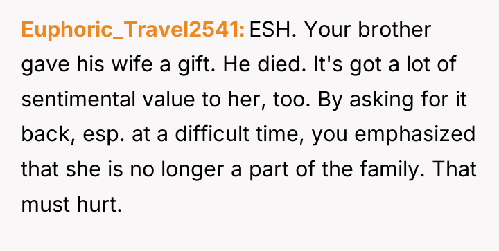Euphoric_Travel2541 ESH. Your brother gave his wife a gift. He...