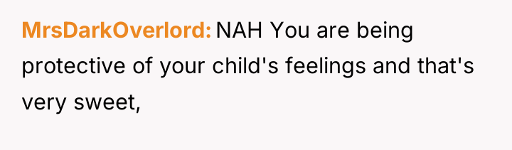 MrsDarkOverlord NAH You are being protective of your child's feelings...