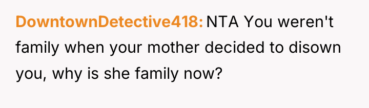 DowntownDetective418 NTA You weren't family when your mother decided to...