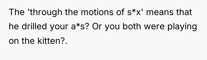 The 'through the motions of s*x' means that he drilled...