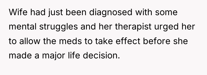 Wife had just been diagnosed with some mental struggles and...