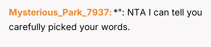 Mysterious_Park_7937 *": NTA I can tell you carefully picked your...
