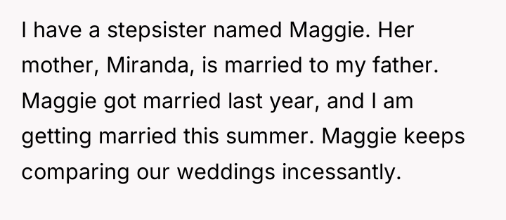 I have a stepsister named Maggie. Her mother, Miranda, is...