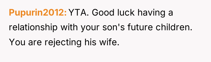 Pupurin2012 YTA. Good luck having a relationship with your son's...