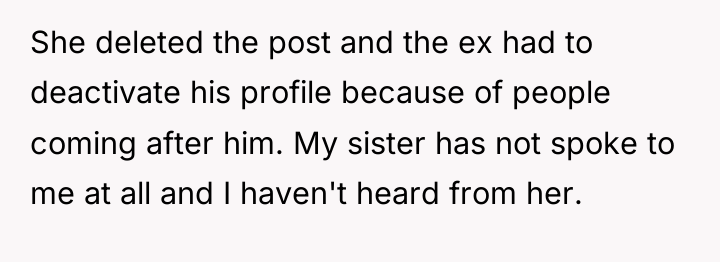 She deleted the post and the ex had to deactivate...
