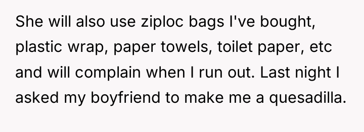 She will also use ziploc bags I've bought, plastic wrap,...