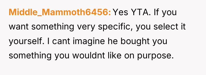 Middle_Mammoth6456 Yes YTA. If you want something very specific, you...