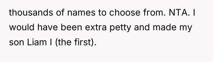 thousands of names to choose from. NTA. I would have...