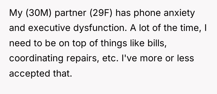 My (30M) partner (29F) has phone anxiety and executive dysfunction....
