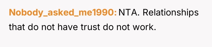 Nobody_asked_me1990 NTA. Relationships that do not have trust do not...