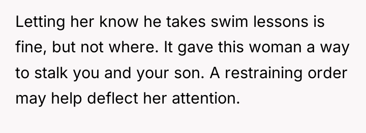 Letting her know he takes swim lessons is fine, but...